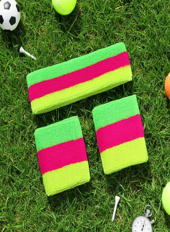 Knitgrip 3 Pack Neon Sweatbands Set 80s Wristband and Headband Color War Accessories Sports Sweatbands for Party Halloween,Christmas(Mixing Colors) - Image 4